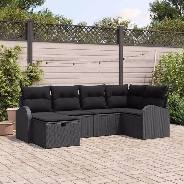 Set Divano da Giardino 6 pz Nero polyrattan 3360414