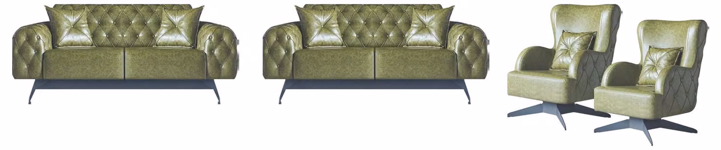 Sofa-Set Kissen Polster 2-Sitzer Leder Sessel Grün Sitzmöbel Chesterfield