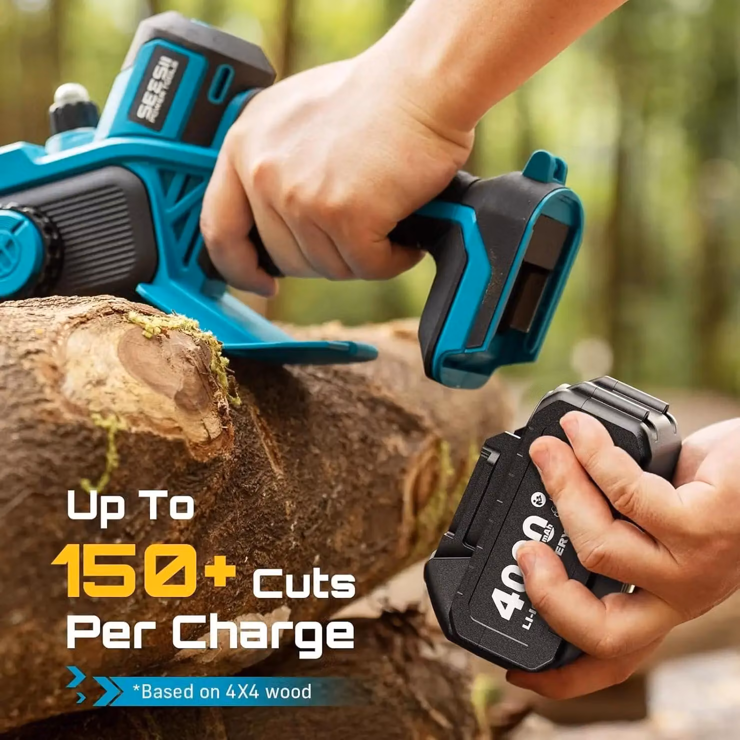 Troncatrice a catena elettrica mini – Seghetto per legno e giardino a batteria – Motore brushless – Ricaricabile – 2 batterie da 2,0 Ah – Spina di tipo EU