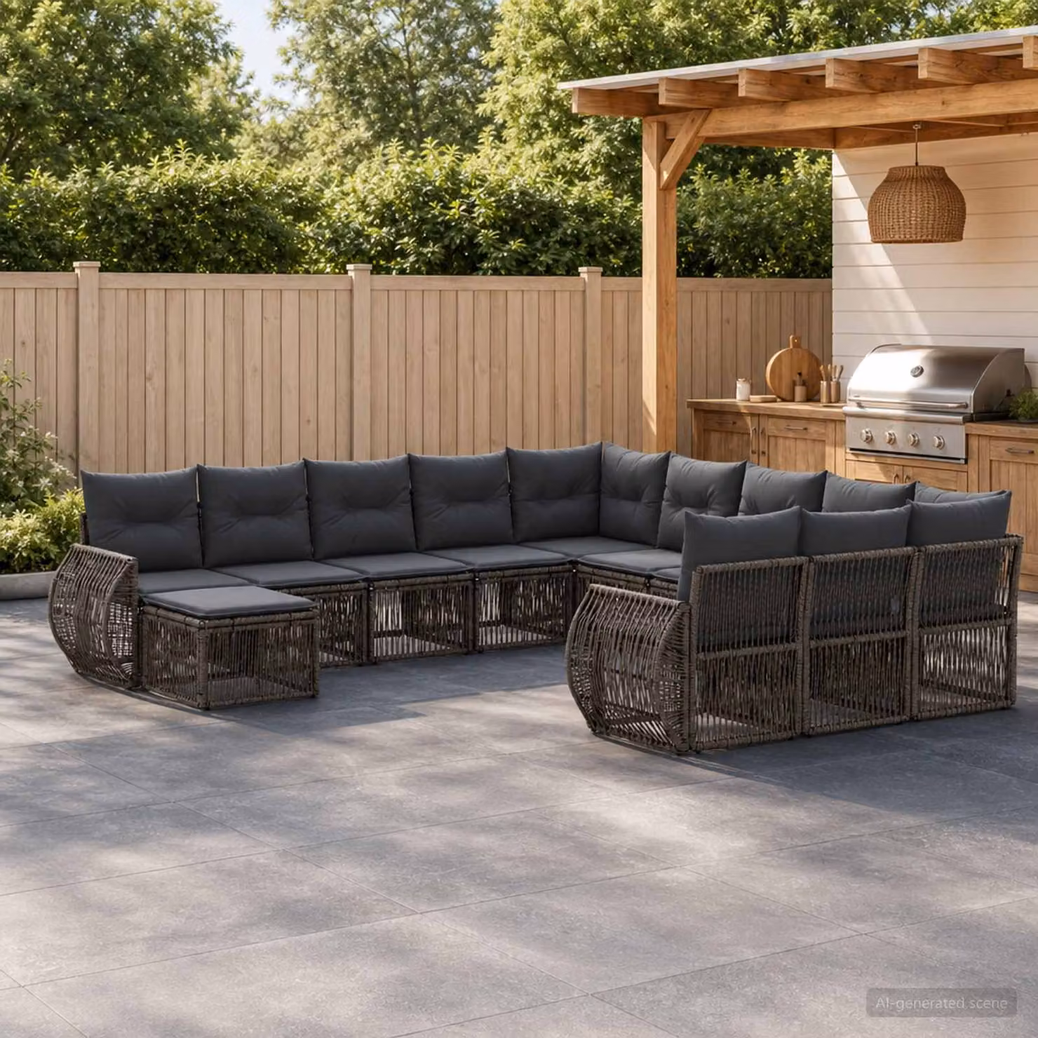 Set Divano da Giardino vidaXL a forma a U in Polyrattan Grigio con Cuscini e Struttura in Acciaio