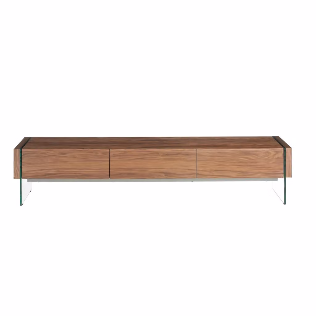 Porta TV moderno Angel Cerdá in noce e vetro temperato marrone L: 188 cm, P: 45 cm, H: 39 cm – 2