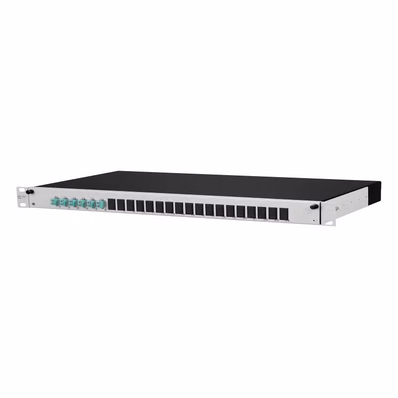 Metz Connect OpDAT slide Patchfeld splice 6xLC-D (azzurro), OM3, grigio 1502657706-E