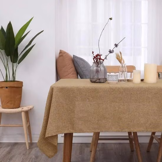 Tovaglia Deconovo Rettangolare Beige in Poliestere e Juta, Idrorepellente, L: 220 cm x P: 130 cm