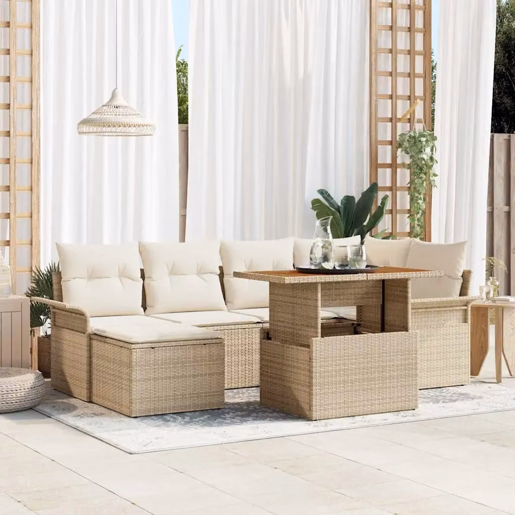 Set Divano da Giardino vidaXL 7 Pezzi in Polyrattan Beige