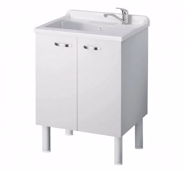 Lavatoio con mobile Negrari bianco in nobilitato idrofugo con vasca in polipropilene e due ante, L: 60 cm, P: 50 cm, H: 85 cm