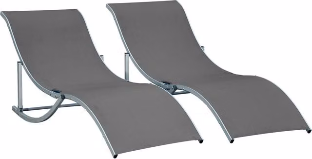 Set di 2 lettini prendisole pieghevoli GIORDANOSHOP in alluminio e textilene, colore nero e grigio scuro, L/P/H: 165 x 61 x 63 cm – 1