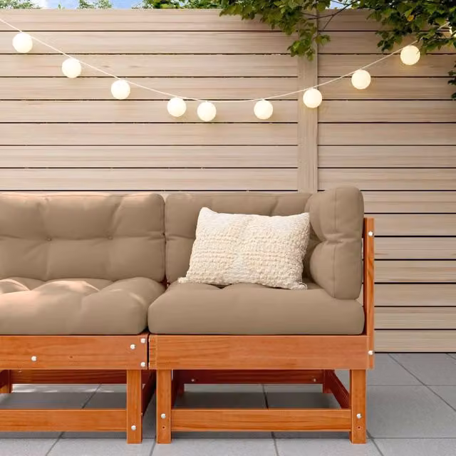 Divano Angolare da Giardino vidaXL in Legno di Pino Massiccio Trattato, Colore Marrone e Beige con Cuscini Inclusi – 1
