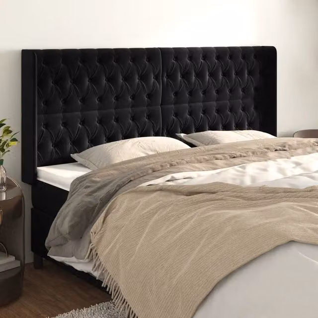 Testiera ad Orecchio-Testata con Orecchie Nera 183x16x118/128 cm in Velluto 280442