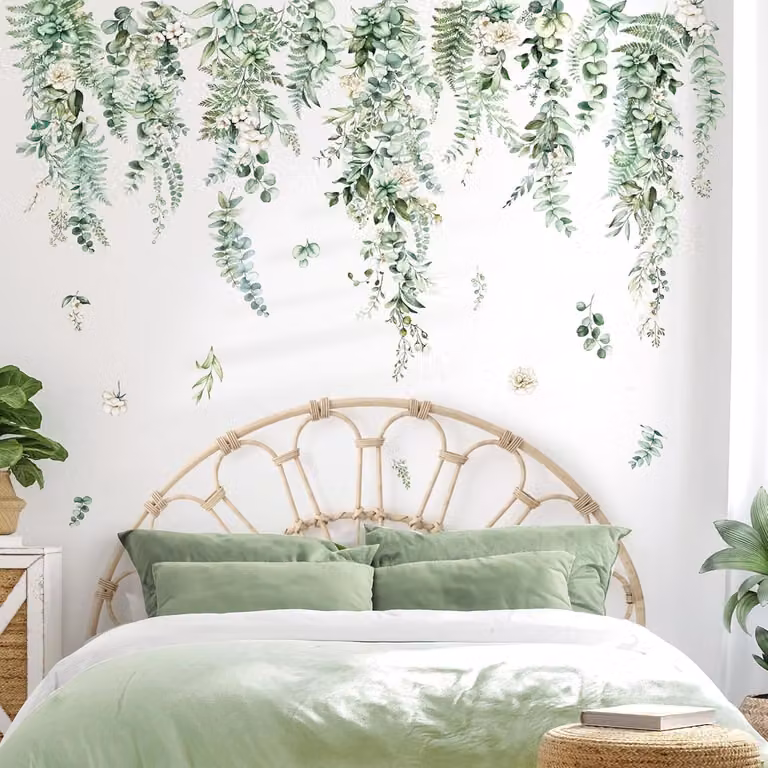 Adesivo murale con foglie di piante verdi - decorazione murale per camera da letto e soggiorno - 6 pezzi - verde - vinile