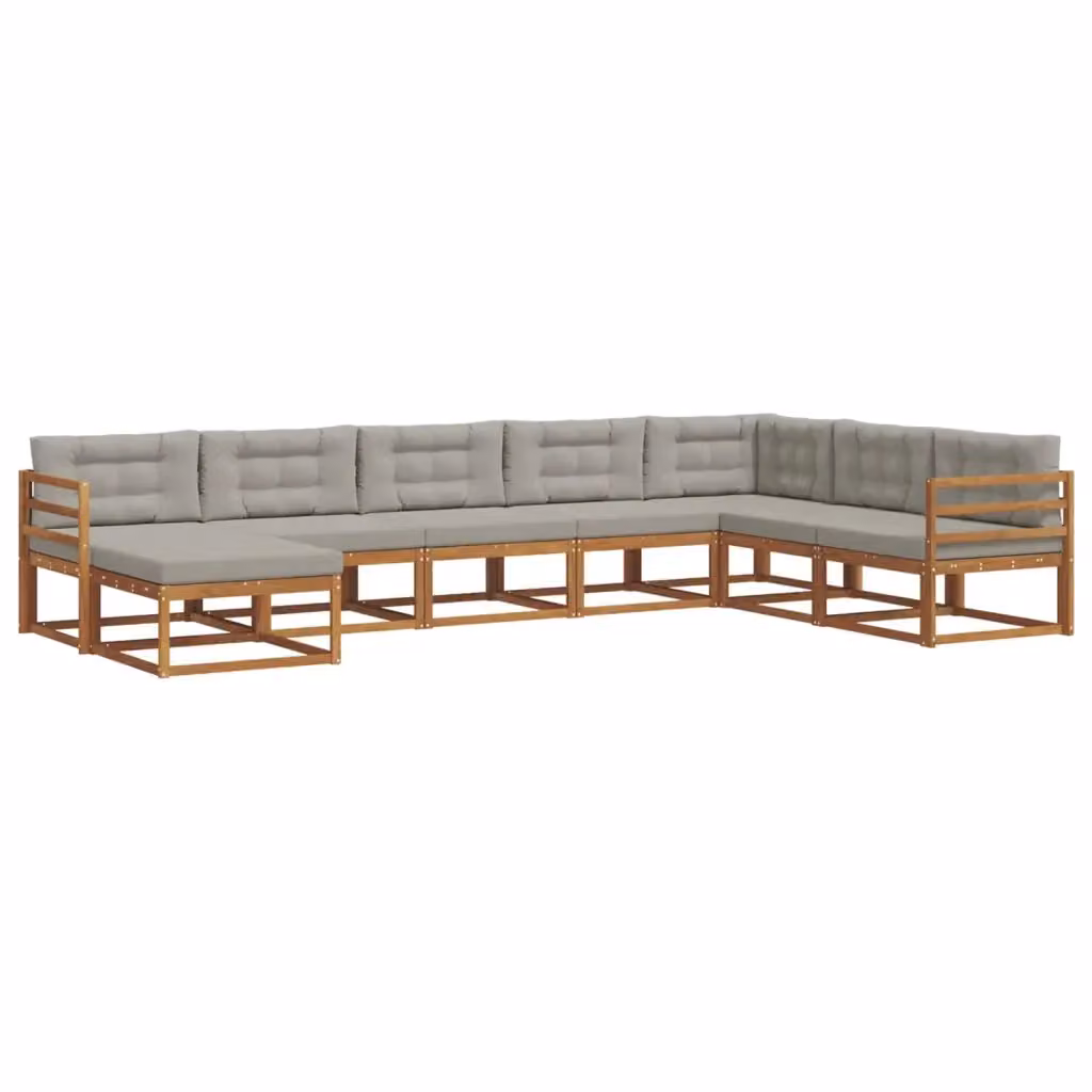 Set di divani da esterno a L vidaXL in legno di acacia con 8 pezzi, colore grigio e marrone, comprensivo di cuscini e pouf – 2