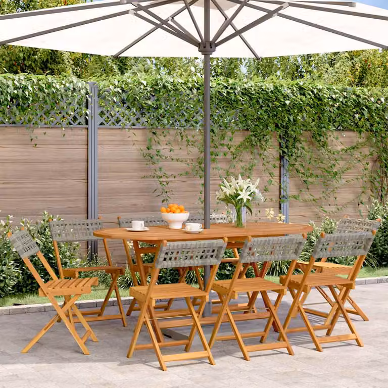Set di 8 sedie pieghevoli vidaXL in polyrattan grigio e legno di acacia con braccioli