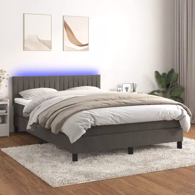 Letto Ibrido con Materasso e Illuminazione LED vidaXL in Velluto Grigio, L/P/H: 140 x 200 x 88 cm – 1