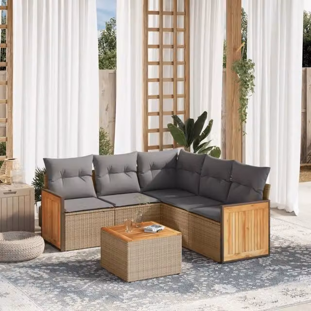 Set Divano da Giardino 6 pz con Cuscini Beige in Polyrattan 3260050