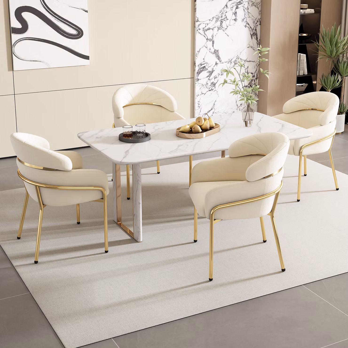 Flieks sedia da sala da pranzo imbottita set di 4, sedia da cucina con gambe in metallo, sedia da soggiorno poltrona sedia da trucco, rivestimento in velluto, beige