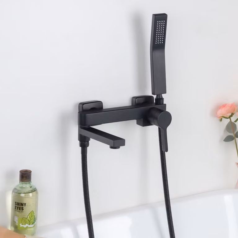 Doccia con soffione manuale, girevole a 90°, colore nero, acciaio inossidabile
