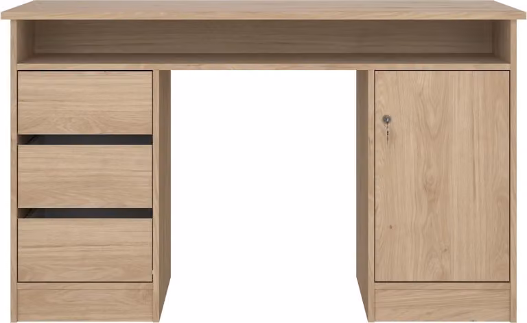 FunctionPlus Scrivania con serratura 1 anta 3 cassetti Decoro in noce.