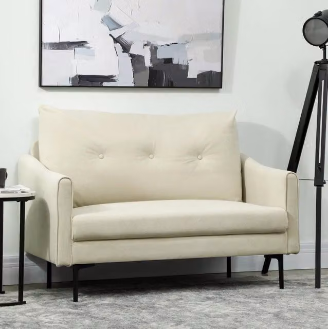 Divano 2 posti 124 cm bianco crema in metallo con schienale trapuntato