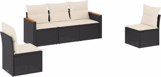 Set Divani da Giardino 5 pz | Set Salotto da Giardino con Cuscini in Polyrattan Nero