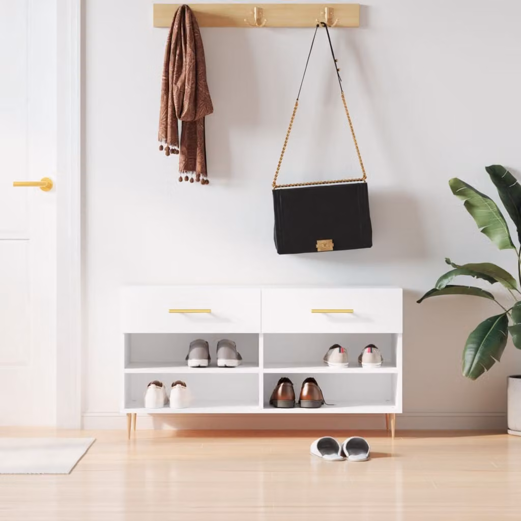 vidaXL Panca Porta Scarpe Bianca in Legno e Metallo L: 102 cm, P: 35 cm, H: 55 cm