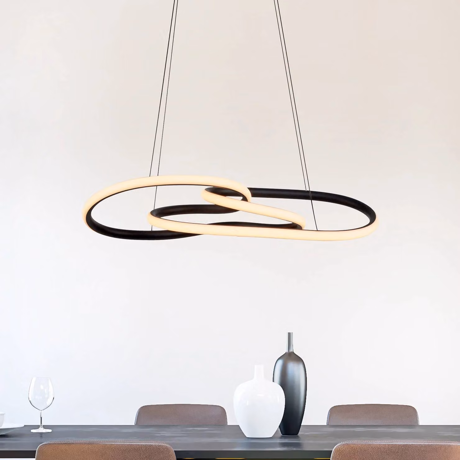 Paul Neuhaus Lampada a sospensione TWIST, dimmerabile, Nero, Soggiorno / Sala da pranzo, Alluminio, Moderno, Lampada a sospensione
