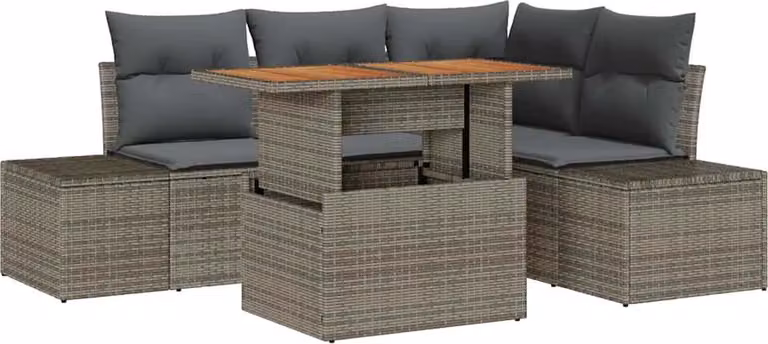 Set Divano da Giardino 5 pcs Grigio Poly Rattan