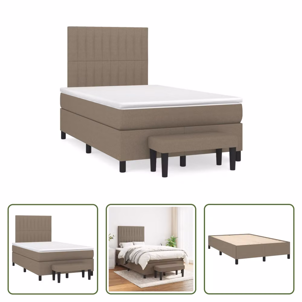 The Living Store Letto a molle con materasso Taupe 120x190 cm in tessuto