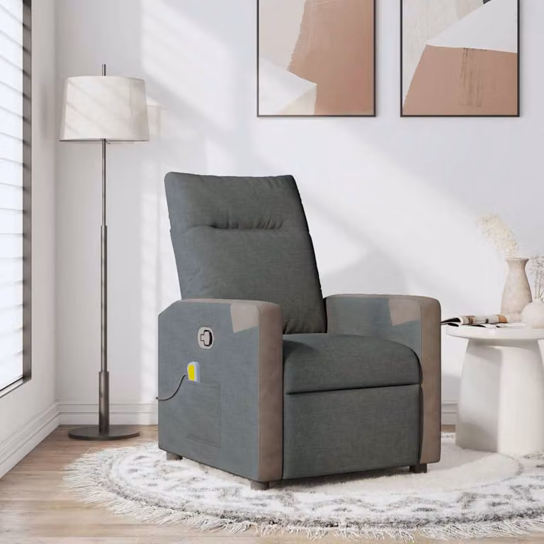 vidaXL Poltrona Relax Reclinabile Moderna in Tessuto Grigio con Braccioli
