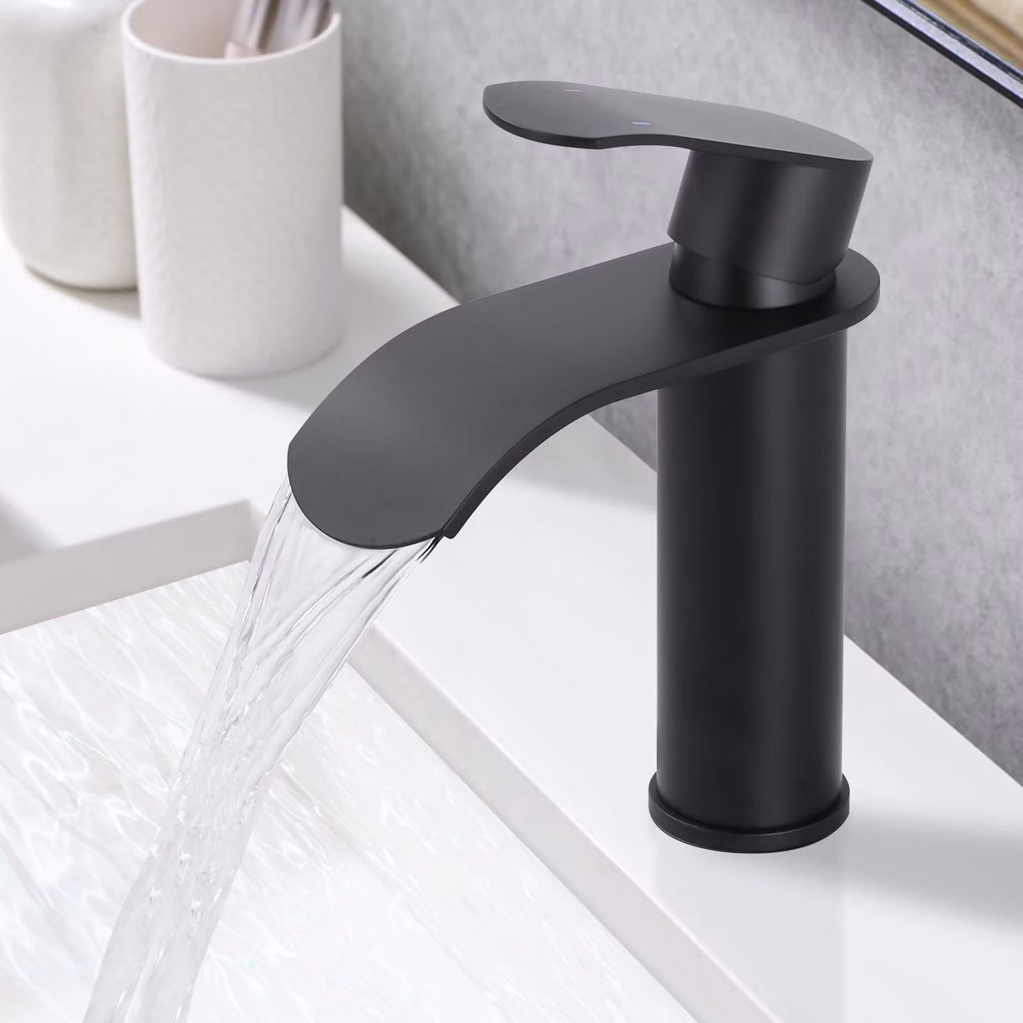 Miscelatore per lavabo, acciaio inossidabile, monocomando, nero, con cartuccia in Vetroceramica