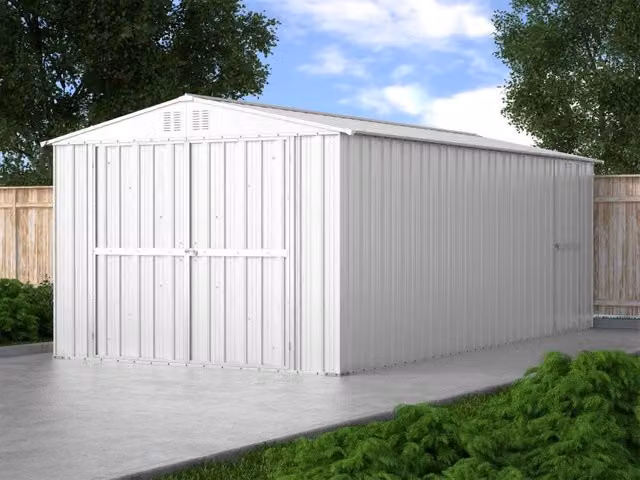 Box in lamiera per garage e auto NOTEK in acciaio zincato, Bianco e Grigio, L: 611 cm, P: 327 cm, H: 237 cm – 1