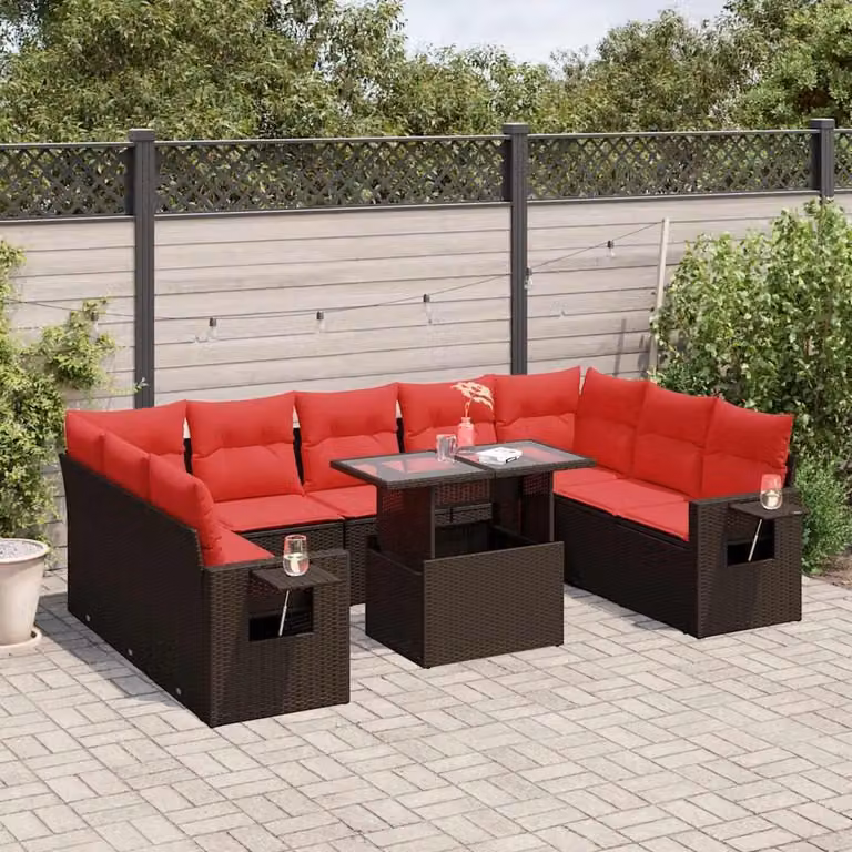 Maison Exclusive - Set da giardino 10 pezzi con cuscini, marrone, polyrattan