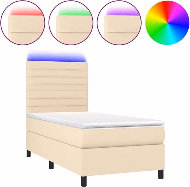 Letto singolo | Letto per adulti | Letto a Molle con Materasso e LED Crema 80x200 cm in Tessuto