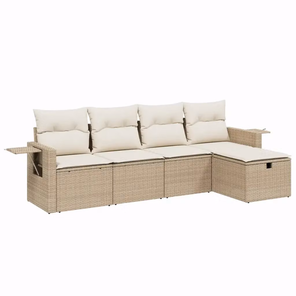 Set Divano da Giardino a L vidaXL in Polyrattan con Cuscini Beige e Struttura in Acciaio, 5 Pezzi – 2