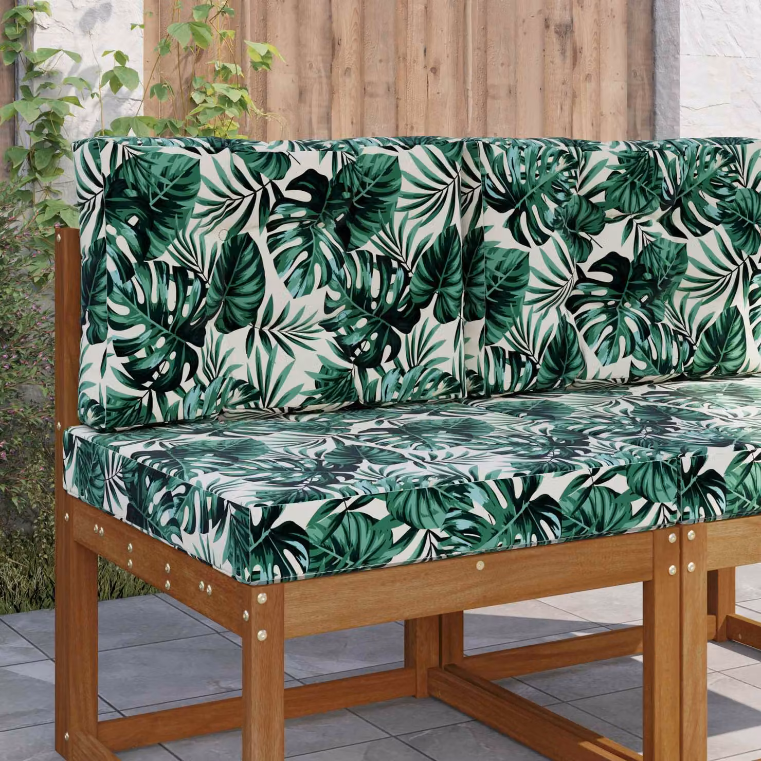 vidaXL Cuscino da divano per esterni verde con motivo floreale in poliestere L: 60 cm, P: 60 cm, H: 60 cm
