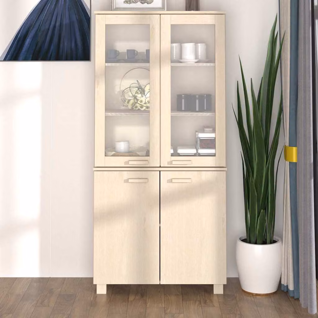 Credenza HAMAR vidaXL in legno massello di pino marrone con ante a battente e ripiani interni, L: 180 cm, H: 85 cm, P: 35 cm