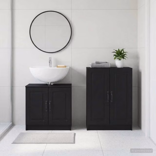 Set di mobili da bagno moderno vidaXL UTRECHT composto da mobile lavabo e mobile laterale in legno nero opaco L/P/H: 80,0 x 59,5 x 31,5 cm – 1