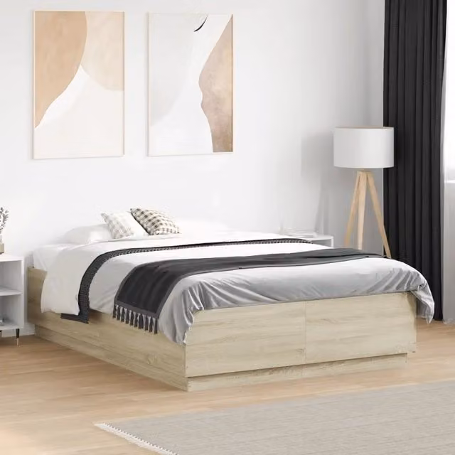 Giroletto Luci LED-Struttura Letto con LED Rovere Sonoma 135x190 cm Legno Multistrato 906452