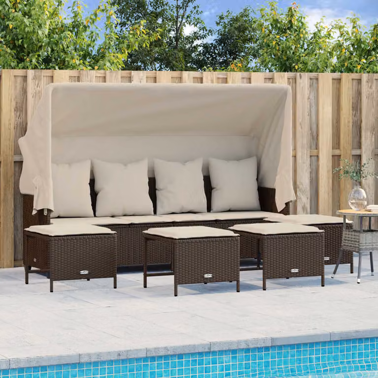 vidaXL Set Divano da Giardino 5 pz in Polyrattan Marrone con Cuscini e Ottoman