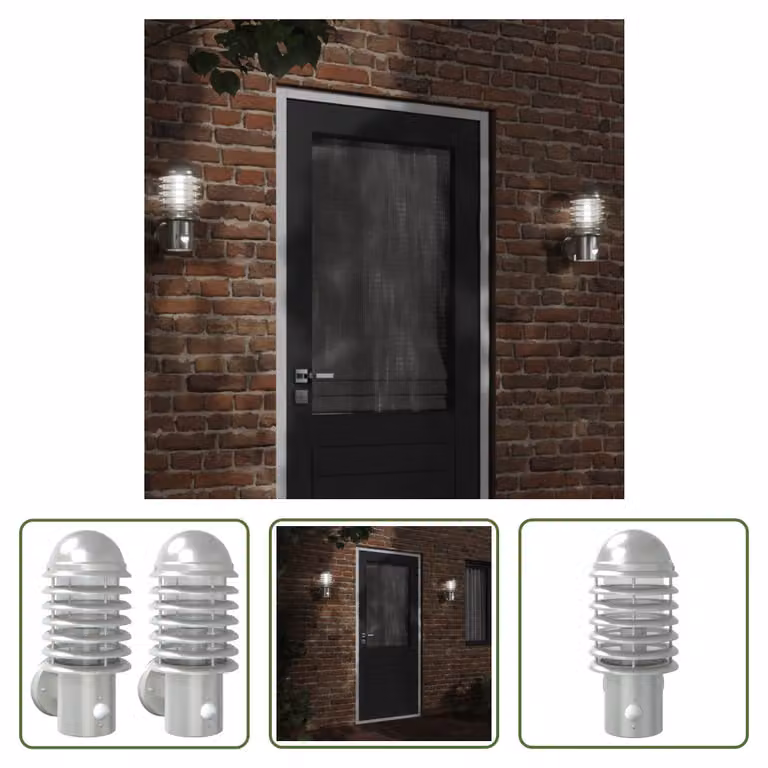 The Living Store Luci da parete per esterni con rilevatore di movimento 2 pezzi in acciaio inox argento