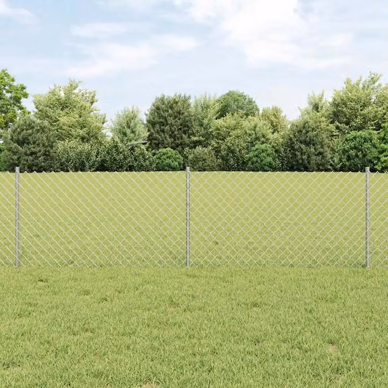 Recinzione a maglie con palo vidaXL in acciaio zincato Argento, L: 10 m, H: 0,6 m