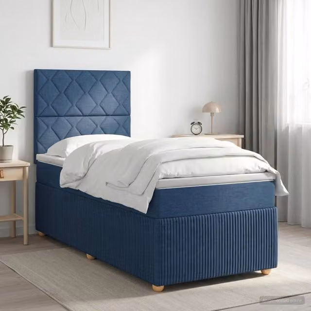 Letto box spring con materasso ibrido vidaXL Blu e Bianco L/P/H: 90 x 200 x 140,5 cm – 1