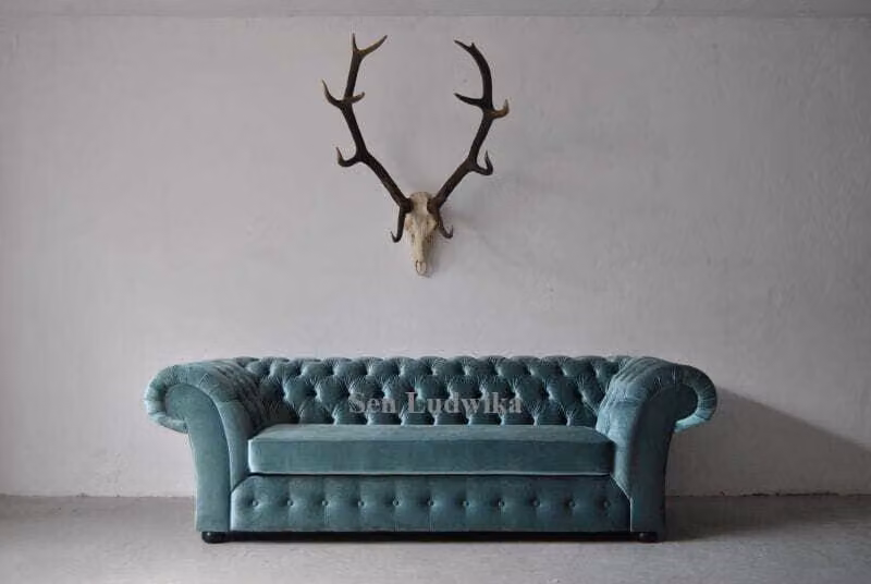 Chesterfield Dreisitzer Couch Polster 3er Couchen Wohnzimmer Sofa Grün Samt