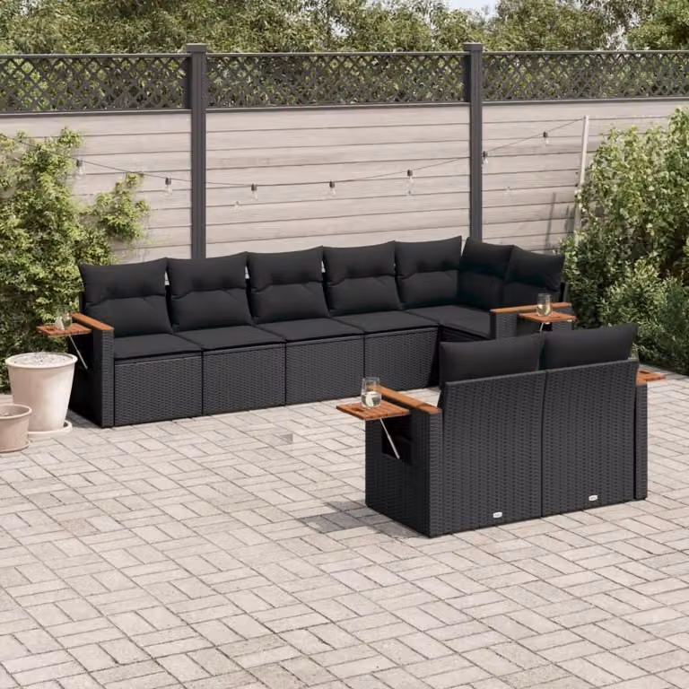 Maison Exclusive - Set da giardino 8 pezzi con cuscini in polyrattan nero