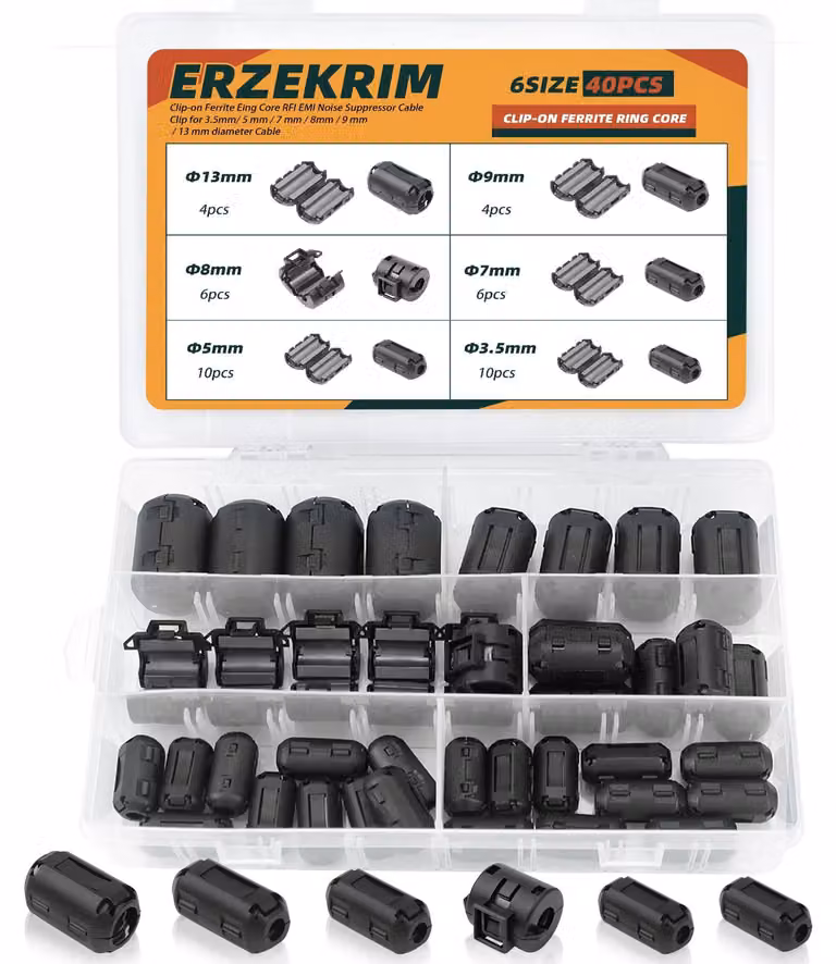 40 nuclei di ferrite, filtro di ferrite, set di clip per cavi con 6 diverse dimensioni