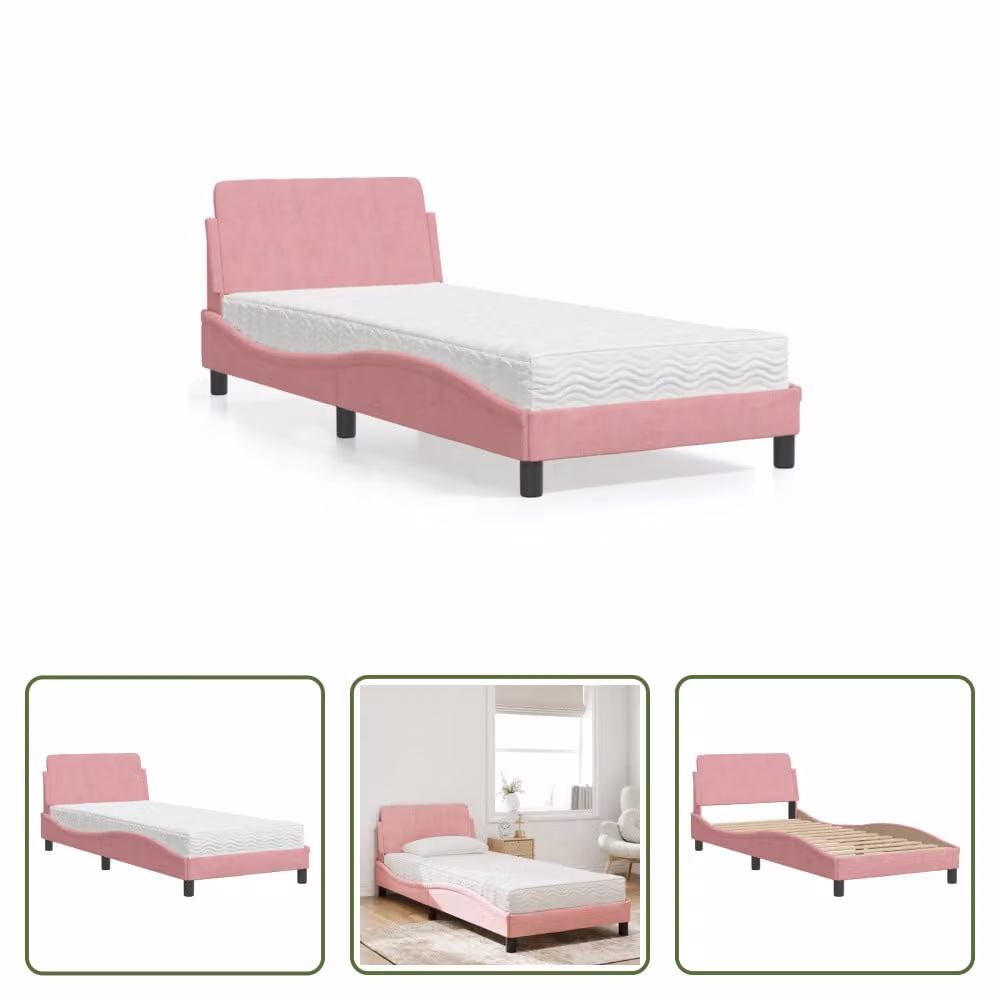The Living Store Letto con materasso rosa 80x200 cm in velluto