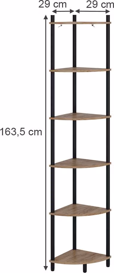 Libreria Vicco Bivio Rovere dorato/antracite 29 x 163.5 cm con 6 vani portaoggetti, Model 57475