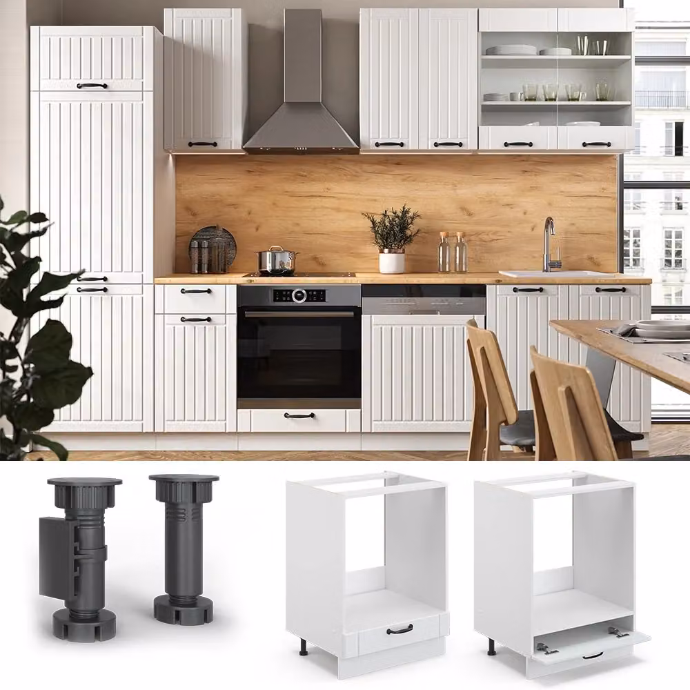 Mobile per forno da incasso Vicco Fame-Line Bianco rustico con base Antracite, L: 60 cm, H: 82 cm, P: 60 cm – 2