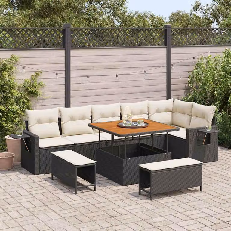 Maison Exclusive - Set da giardino composto da 9 pezzi, divano in rattan sintetico nero