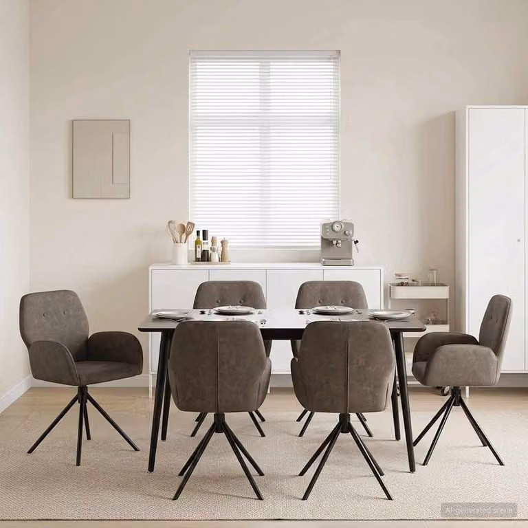 Set di 6 sedie da pranzo girevoli vidaXL in pelle scamosciata sintetica grigia con braccioli e base in metallo