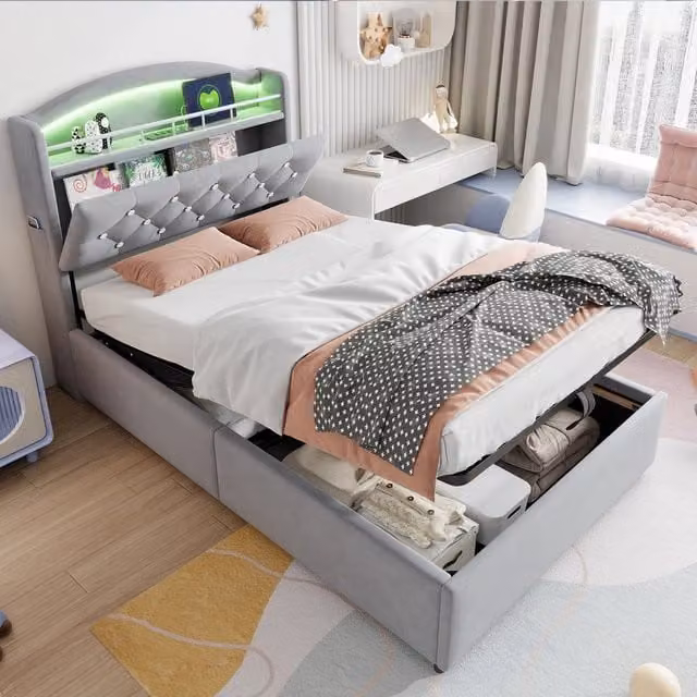 letto imbottito tessuto grigio 90 x 200 cm