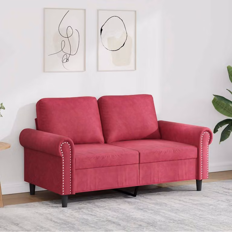 Divano letto a 2 posti vidaXL in velluto rosso con struttura in metallo, stile moderno e lineare per il tuo soggiorno, L/P/H: 152 x 77 x 80 cm